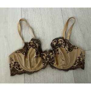 Wacoal Lace Affair Unlined Underwire Bra 38C Taupe Beige Embroidered Floral‎